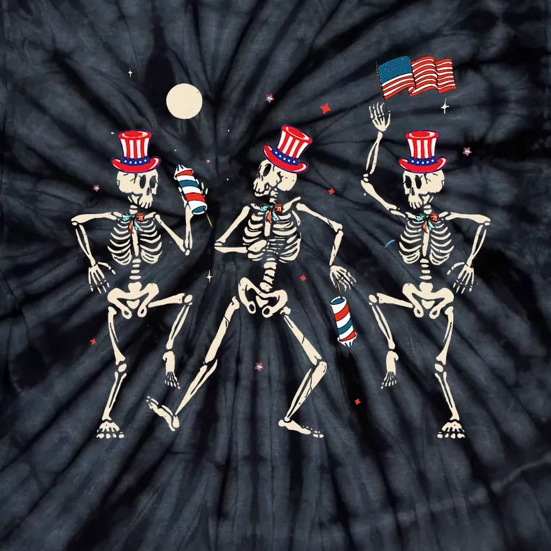 Dancing Skeleton 4th Of July American Flag Skellies Tie-Dye T-Shirt