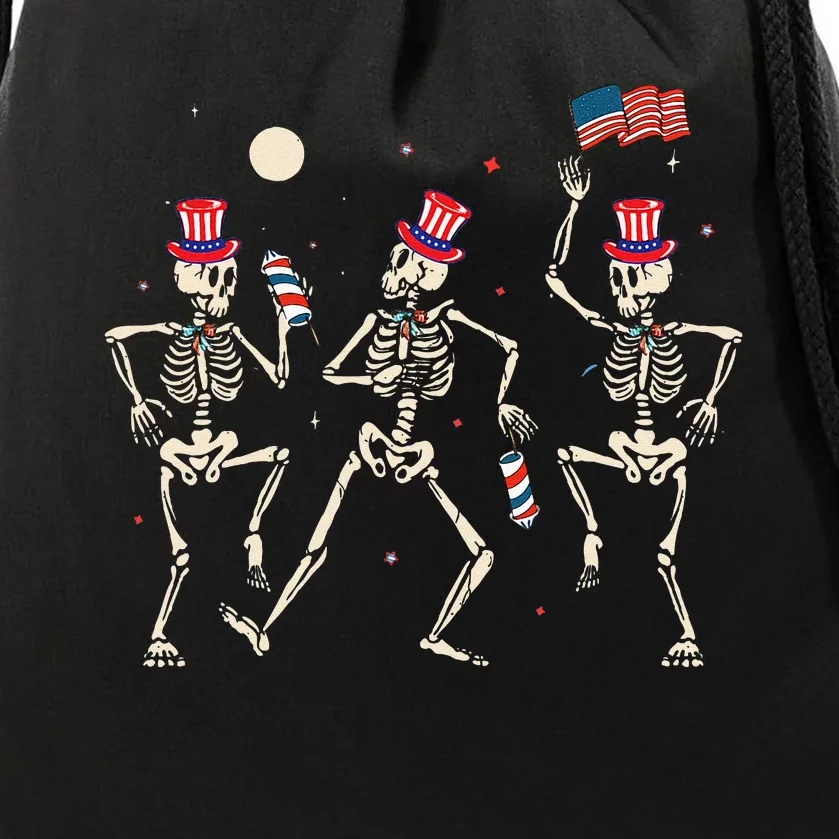 Dancing Skeleton 4th Of July American Flag Skellies Drawstring Bag