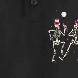 Dancing Skeleton 4th Of July American Flag Skellies Dry Zone Grid Performance Polo