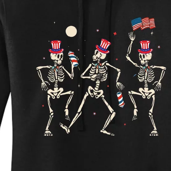 Dancing Skeleton 4th Of July American Flag Skellies Women's Pullover Hoodie