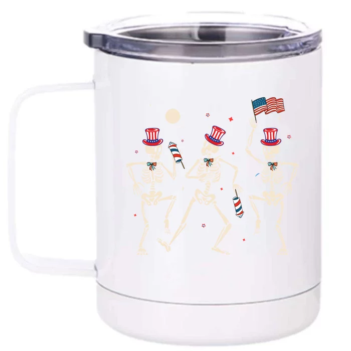 Dancing Skeleton 4th Of July American Flag Skellies Front & Back 12oz Stainless Steel Tumbler Cup