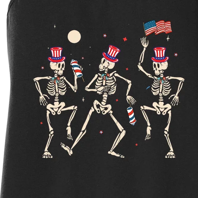 Dancing Skeleton 4th Of July American Flag Skellies Women's Racerback Tank