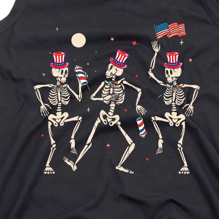 Dancing Skeleton 4th Of July American Flag Skellies Tank Top