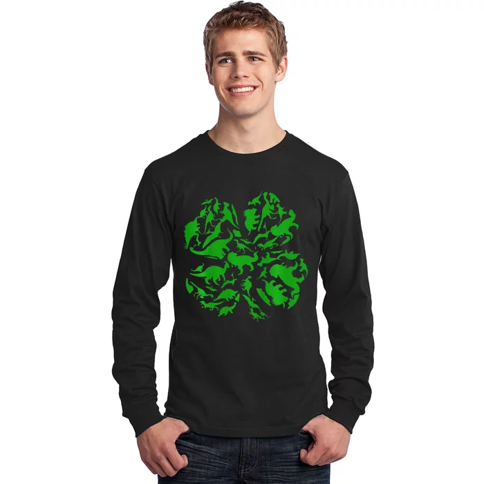 Dinosaur Shamrock 4 Leaf Clover St Patricks Day Long Sleeve Shirt