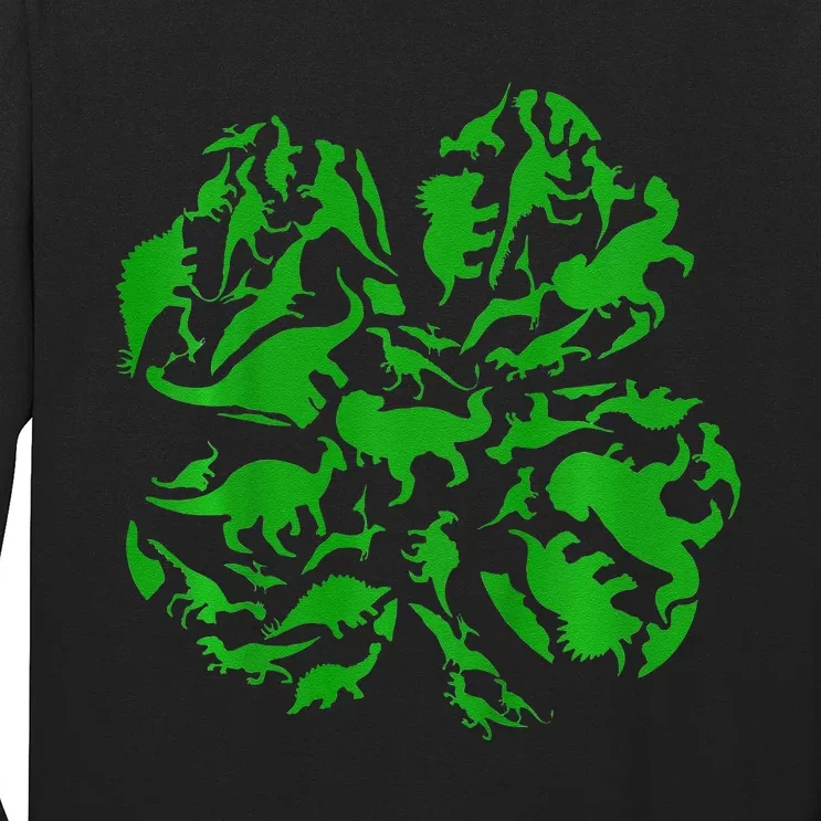 Dinosaur Shamrock 4 Leaf Clover St Patricks Day Long Sleeve Shirt