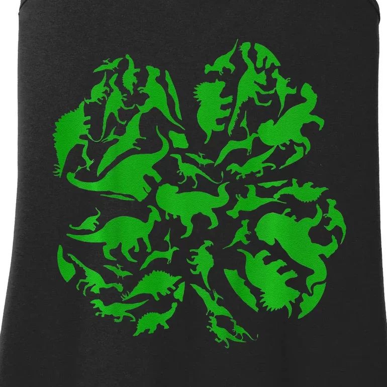 Dinosaur Shamrock 4 Leaf Clover St Patricks Day Ladies Essential Tank