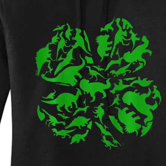 Dinosaur Shamrock 4 Leaf Clover St Patricks Day Women's Pullover Hoodie