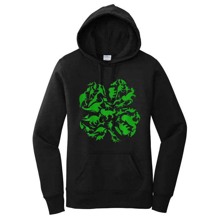 Dinosaur Shamrock 4 Leaf Clover St Patricks Day Women's Pullover Hoodie