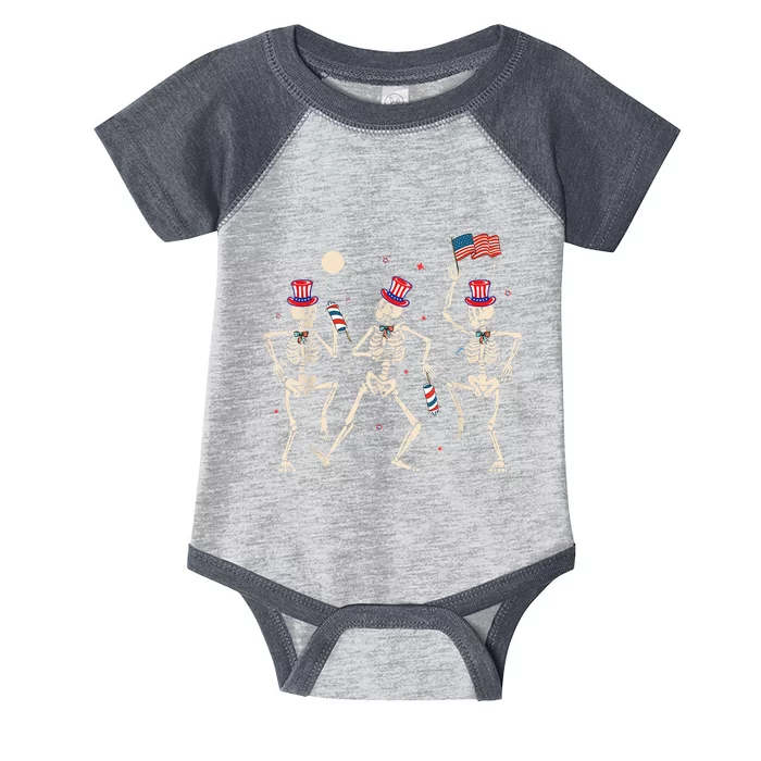 Dancing Skeleton 4th Of July American Flag Skellies Infant Baby Jersey Bodysuit