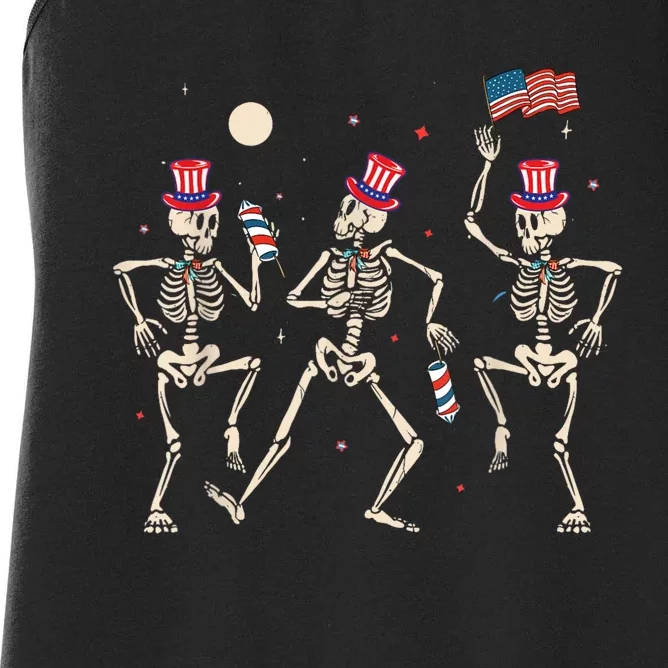 Dancing Skeleton 4th Of July American Flag Skellies Women's Racerback Tank