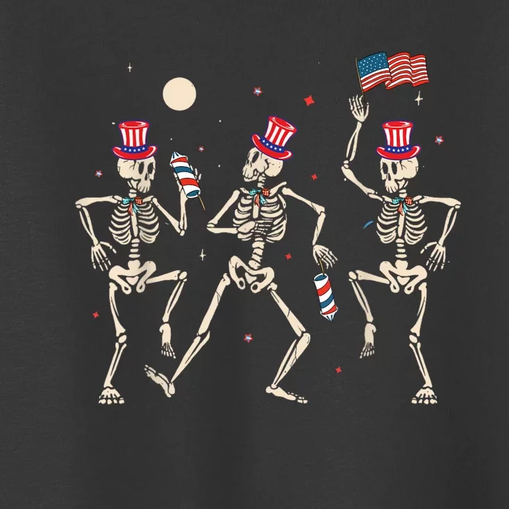 Dancing Skeleton 4th Of July American Flag Skellies Toddler T-Shirt