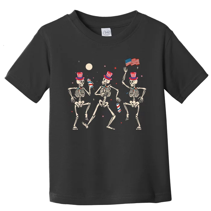 Dancing Skeleton 4th Of July American Flag Skellies Toddler T-Shirt