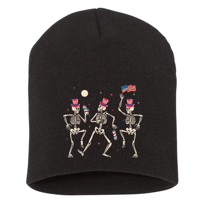 Dancing Skeleton 4th Of July American Flag Skellies Short Acrylic Beanie