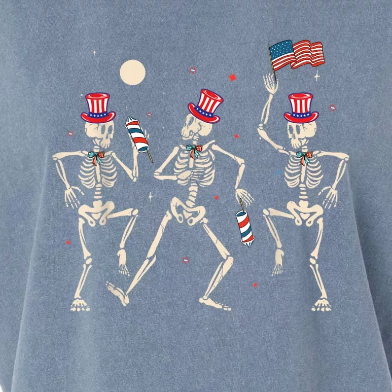 Dancing Skeleton 4th Of July American Flag Skellies Garment-Dyed Women's Muscle Tee