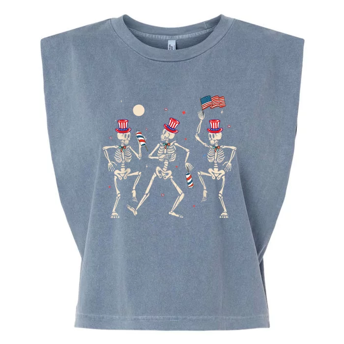 Dancing Skeleton 4th Of July American Flag Skellies Garment-Dyed Women's Muscle Tee