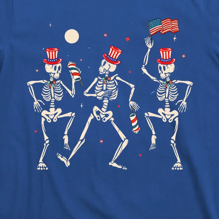 Dancing Skeleton 4th Of July American Flag Skellies T-Shirt