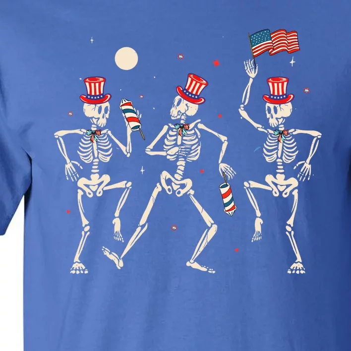 Dancing Skeleton 4th Of July American Flag Skellies Tall T-Shirt