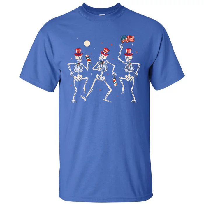 Dancing Skeleton 4th Of July American Flag Skellies Tall T-Shirt