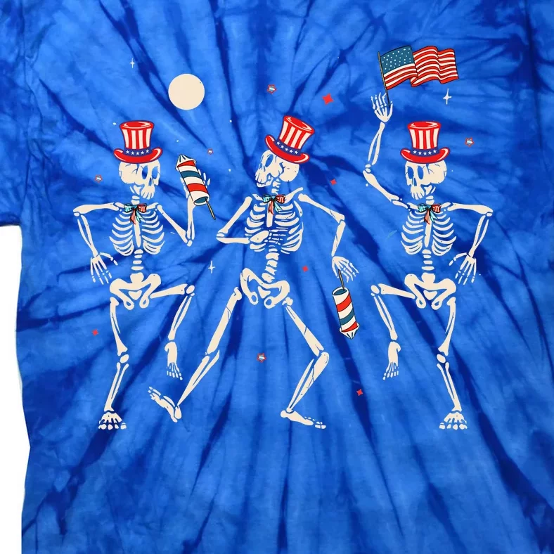 Dancing Skeleton 4th Of July American Flag Skellies Tie-Dye T-Shirt