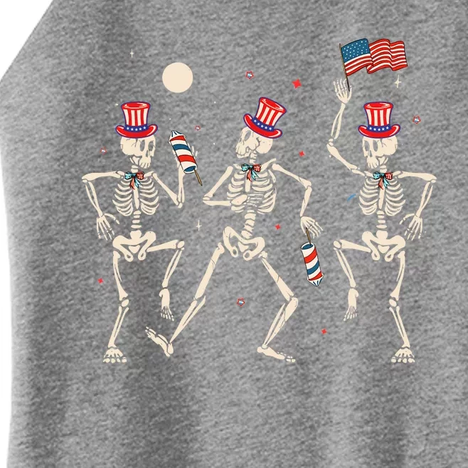 Dancing Skeleton 4th Of July American Flag Skellies Women’s Perfect Tri Rocker Tank