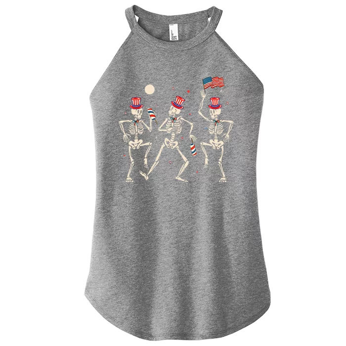 Dancing Skeleton 4th Of July American Flag Skellies Women’s Perfect Tri Rocker Tank