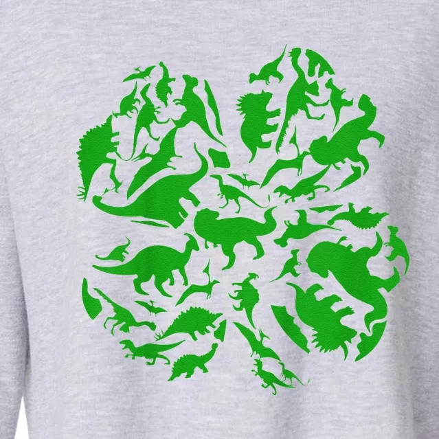 Dinosaur Shamrock 4 Leaf Clover St Patricks Day Cropped Pullover Crew