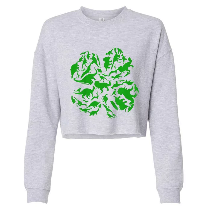 Dinosaur Shamrock 4 Leaf Clover St Patricks Day Cropped Pullover Crew