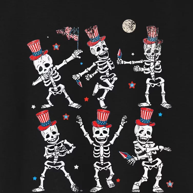 Dancing Skeleton 4th of July American Flag Skellies Women's Crop Top Tee