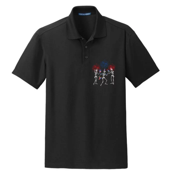 Dancing Skeleton 4th Of July American Flag Skellies Dry Zone Grid Performance Polo