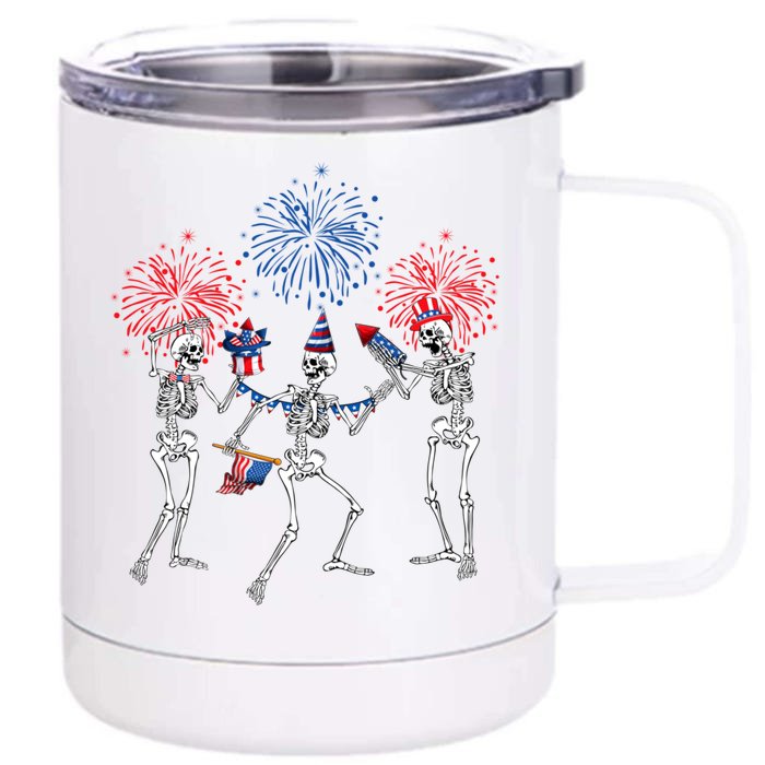 Dancing Skeleton 4th Of July American Flag Skellies Front & Back 12oz Stainless Steel Tumbler Cup