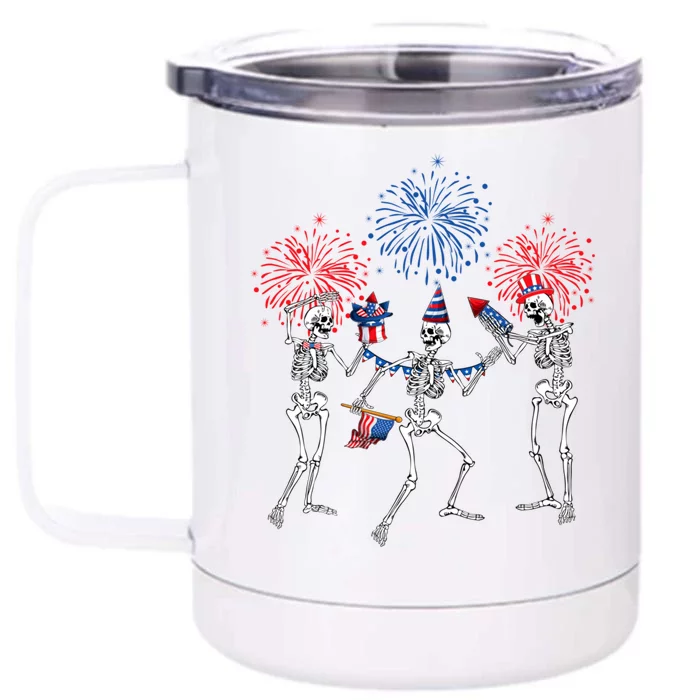 Dancing Skeleton 4th Of July American Flag Skellies Front & Back 12oz Stainless Steel Tumbler Cup