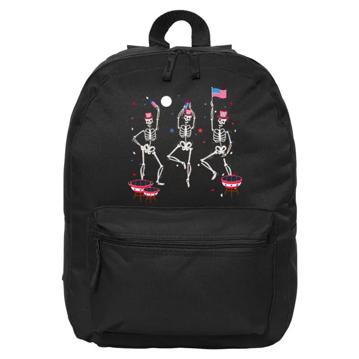 Dancing Skeleton 4th Of July American Flag Skellies 16 in Basic Backpack