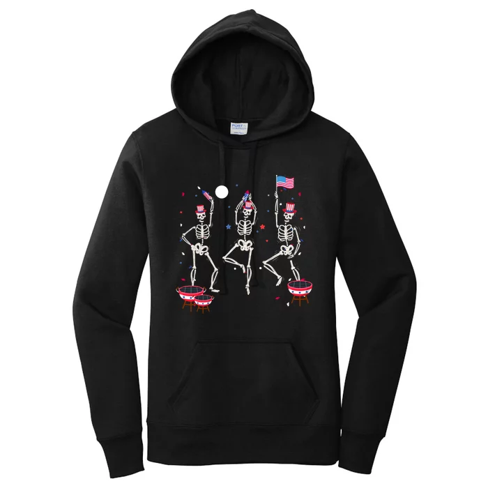 Dancing Skeleton 4th Of July American Flag Skellies Women's Pullover Hoodie