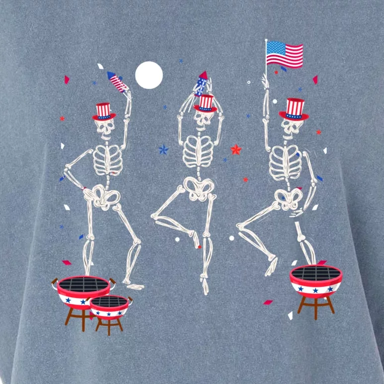 Dancing Skeleton 4th Of July American Flag Skellies Garment-Dyed Women's Muscle Tee