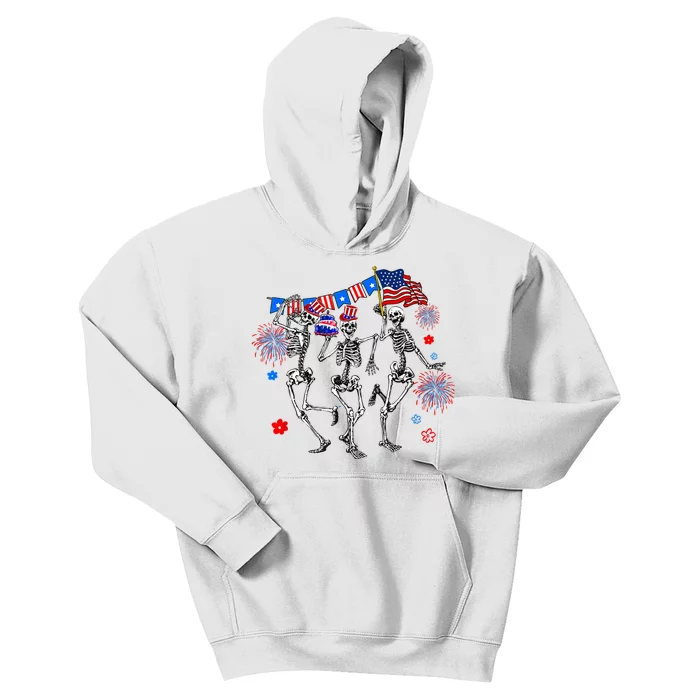 Dancing Skeleton 4th Of July American Flag Skellies Kids Hoodie