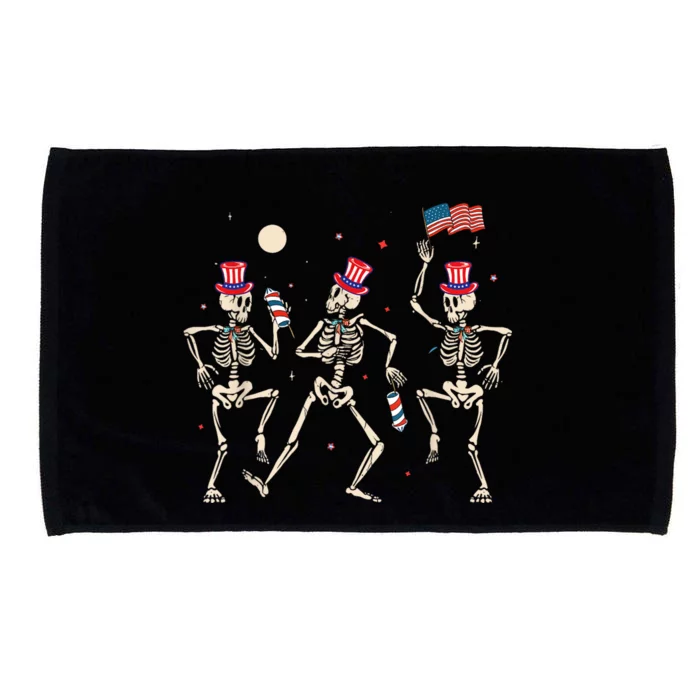 Dancing Skeleton 4th Of July American Flag Skellies Microfiber Hand Towel