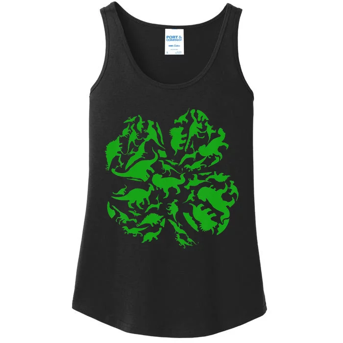 Dinosaur Shamrock 4 Leaf Clover St Patricks Day Ladies Essential Tank