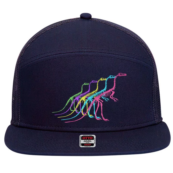 Dinosaur Skeleton 80S Colors 1980S Gift 7 Panel Mesh Trucker Snapback Hat