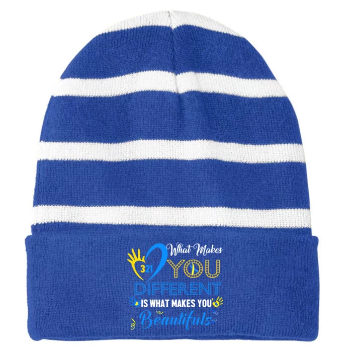 Down Syndrome Awareness Funny Gift T21 Day Gift Gift Striped Beanie with Solid Band