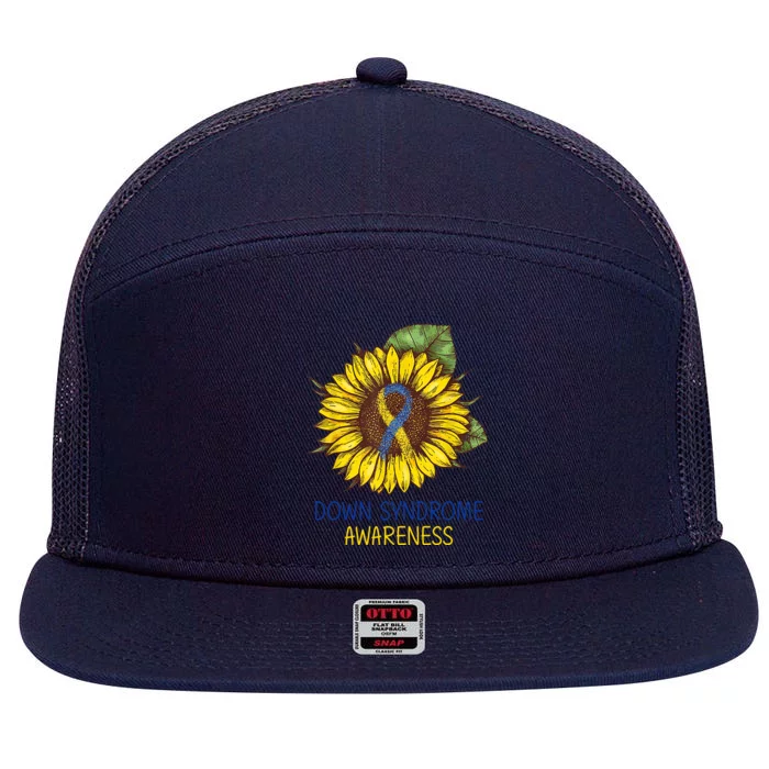 Down Syndrome Awareness Sunflower Ribbon 7 Panel Mesh Trucker Snapback Hat