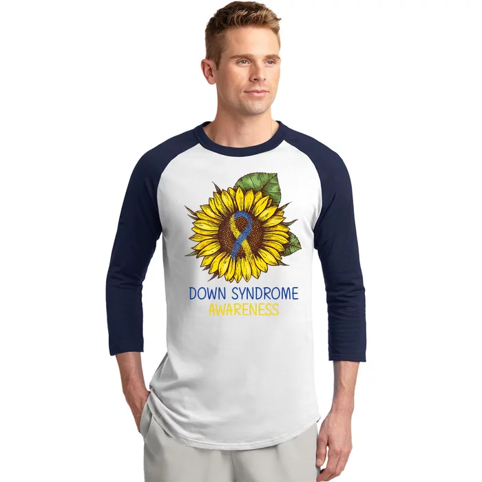 Down Syndrome Awareness Sunflower Ribbon Baseball Sleeve Shirt