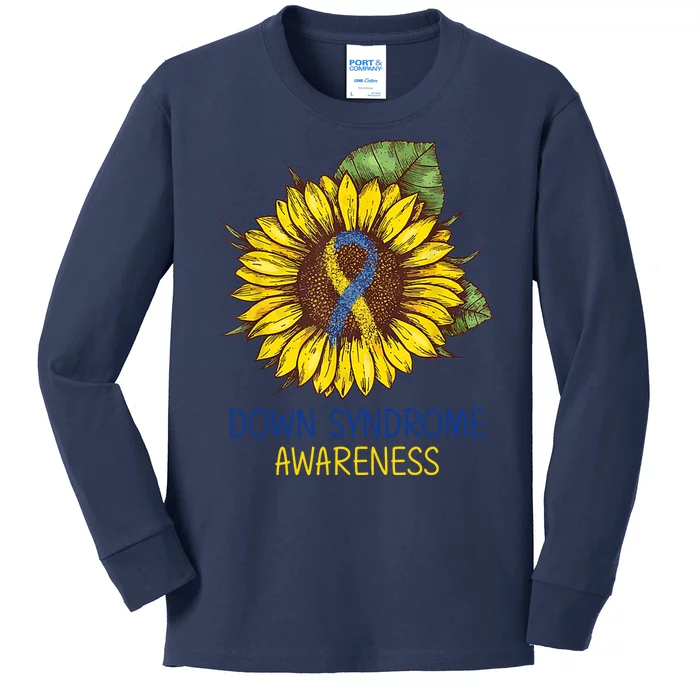 Down Syndrome Awareness Sunflower Ribbon Kids Long Sleeve Shirt