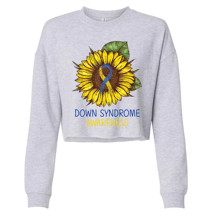 Down Syndrome Awareness Sunflower Ribbon Cropped Pullover Crew