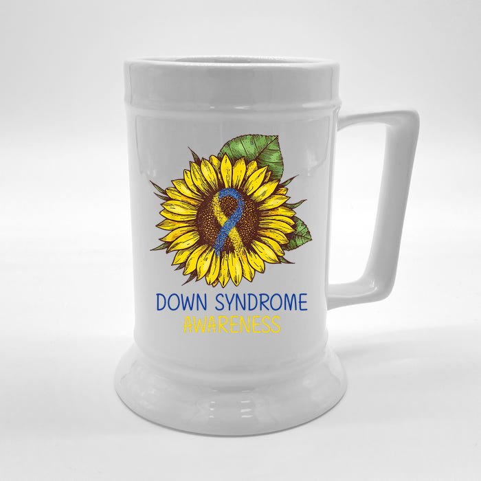 Down Syndrome Awareness Sunflower Ribbon Front & Back Beer Stein