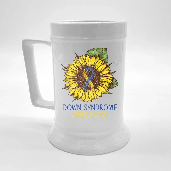 Down Syndrome Awareness Sunflower Ribbon Front & Back Beer Stein