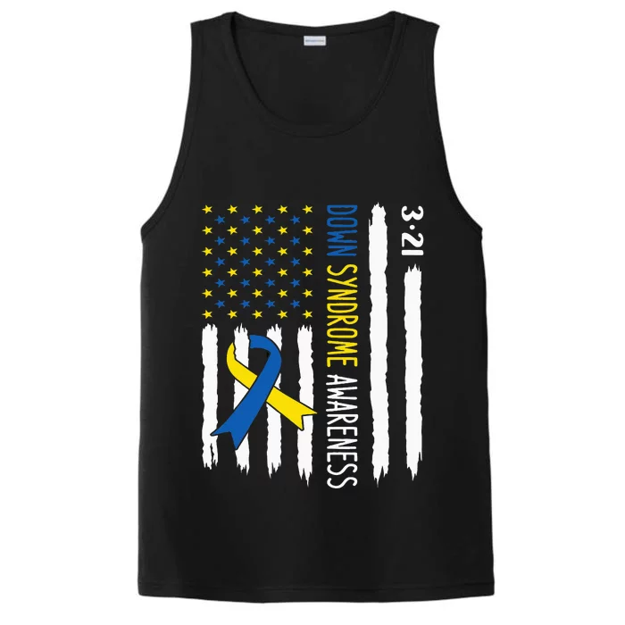 Down Syndrome Awareness Us Flag Trisomy 21 Performance Tank