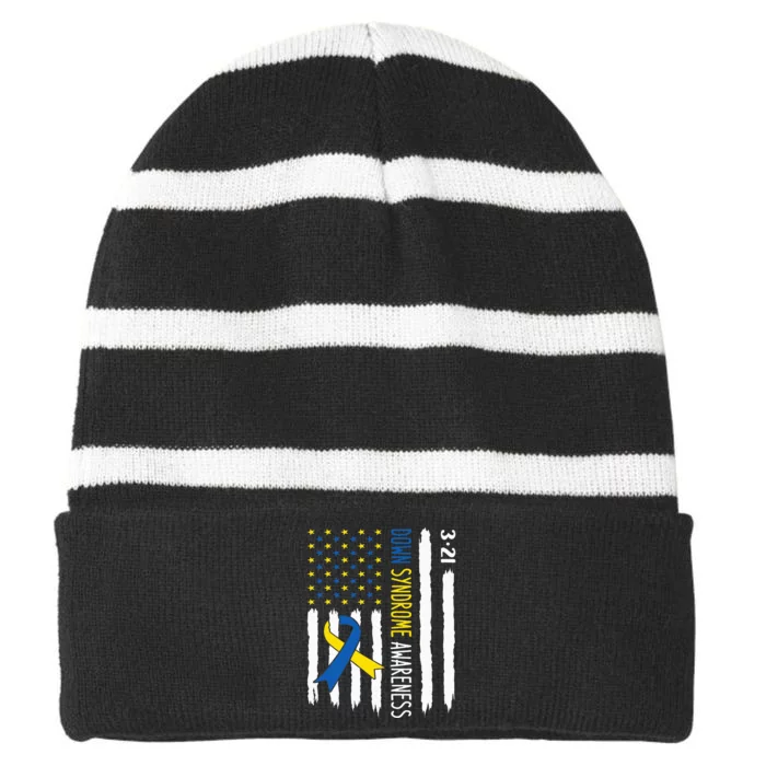 Down Syndrome Awareness Us Flag Trisomy 21 Striped Beanie with Solid Band