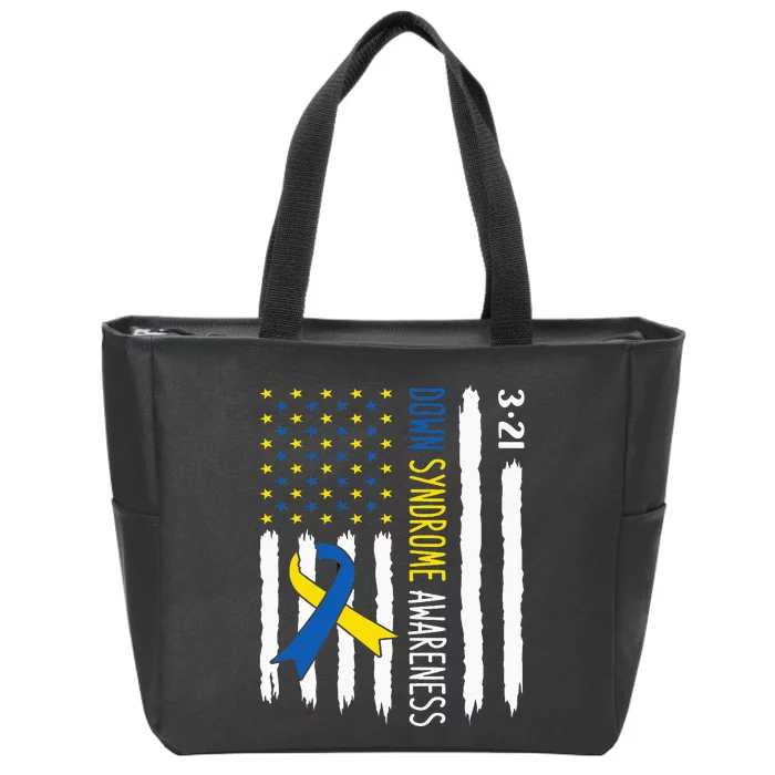 Down Syndrome Awareness Us Flag Trisomy 21 Zip Tote Bag