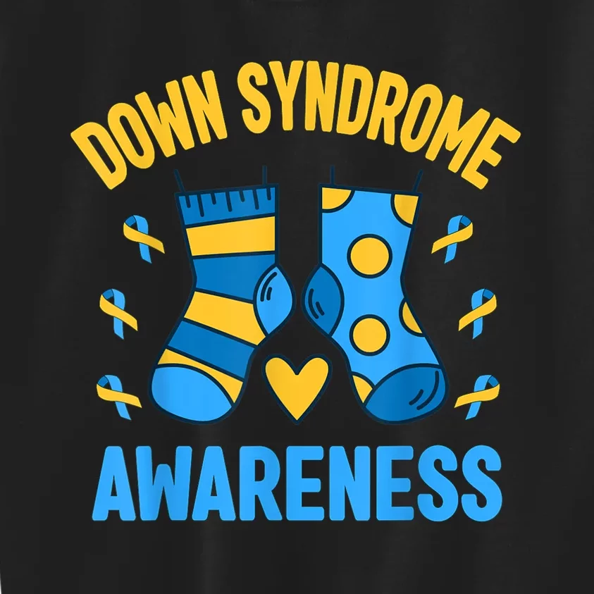 Down Syndrome Awareness Socks T21 Blue Yellow Ribbon Kids Sweatshirt