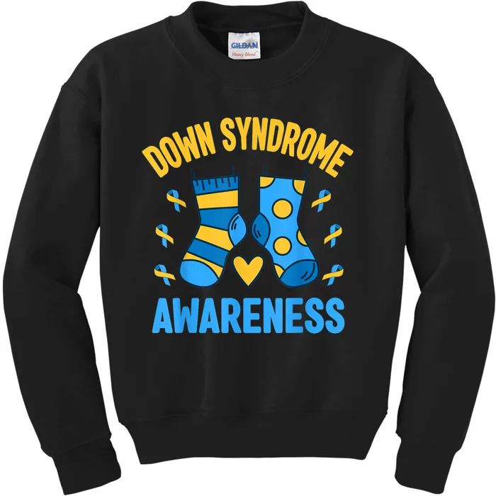 Down Syndrome Awareness Socks T21 Blue Yellow Ribbon Kids Sweatshirt